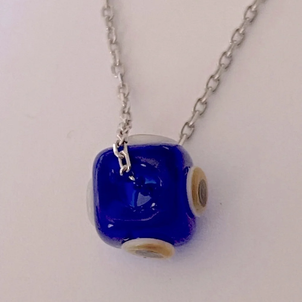 🧿925 Silver blue evil eye glass bead necklace